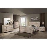 White Wash Finish King Sleigh Bed Bedroom Set with Dresser, Mirror, 2 Nightstands, and Chest