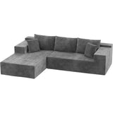 Sofa  L-Shape Chaise, Deep Seated Cloud Couch, Corduroy Grey Upholstery, Living Room/Bedroom