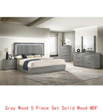 5-Piece Two-Tone High-Gloss Marble and Lacquer Finish Nightstand Set with LED Lighting