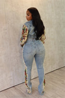 winter fashion print color matching denim jeans