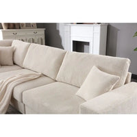 Sectional Sofa Set,Corduroy Upholstered Deep Seat Comfy Sofa Beige