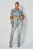 winter fashion print color matching denim jeans