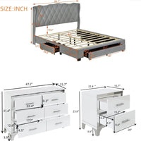 4-Pieces Bedroom Sets Queen Size Upholstered Bed with 3 Drawers,Mirrored Nightstands and Dresser