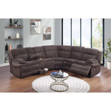 Chocolate Faux Fur U-Shaped Sectional Sofa with Console Cup Holder & Storage Drawer, Motion Reclining