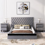 Bedroom Set Full Size Upholstery Low Profile Storage Platform Bed with Two Upholstery Nightstands,Gray