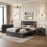 3-Pieces Bedroom Sets Queen Size Upholstered Bed with LED Lights, Nightstands and Dresser