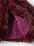 Fall/Winter Women's Fashionable Elegant Minimalist Burgundy Long Sleeve Short Faux Fur Coat, New Arrival