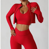 Women's 3 Piece Yoga Set  Sports Jacket Bra Legging Workout Gym Push Up Yoga Sportswear