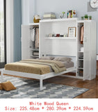 Queen Size Murphy Bed with 2 Wardrobes and Storage Shelf, Multifunctional Foldable Bed Frame