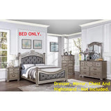 Antique Silver California King Size Bed with Tufted Faux Leather