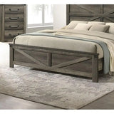 Gray King Bed with Unique Design Headboard - Simple Wooden Bedroom Furniture
