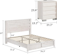3 Piece Bedroom Set Including Farmhouse Full Size Bed Frame with Slatted Headboard  Nightstands Set