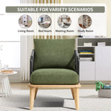 EBELLO 2PCS Living Room Casual Wooden Hand Braided Rope Armchair