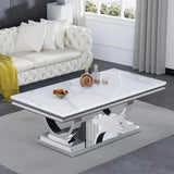 3 Pieces Living Room Table Set, Faux Marble Coffee Table Console with End Side Table