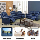 Leather Reclining Sofa Set for Living Room Set, Recliner Sofa with Drop Down Table/Double Recliner