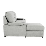sofa bed with storage and cup holder in a luxurious living room, gray