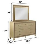 Queen Size Gold 4 Piece Bedroom Set include Mirror/Bed/1 Nightstand/Dresser