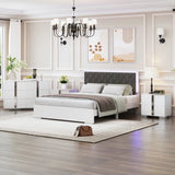 4-Pieces Bedroom Sets Queen Size Upholstered Bed with LED Lights, Mirrored Nightstands and Dresser