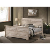 White Wash Finish King Sleigh Bed Bedroom Set with Dresser, Mirror, 2 Nightstands, and Chest