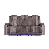 Power Reclining Sofa and Loveseat Set with Power Headrest, LED Lighting