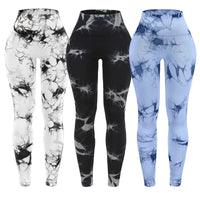 3 Piece Workout Leggings Sets for Women High Waisted Tie Dye Gym Scrunch Butt Lifting Seamless Yoga