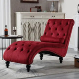 Button-Tufted Upholstered Chaise Lounge Chair with Pillow for Bedroom Living Room