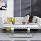 3 Pieces Living Room Table Set, Faux Marble Coffee Table Console with End Side Table