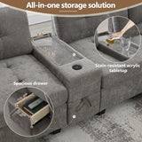 L-shaped/ U-shaped Tufted Sofa with Storage Consoles, Couch Set for Living Room