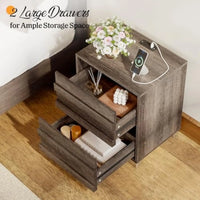 3 Piece Bedroom Set Including Farmhouse Full Size Bed Frame with Slatted Headboard  Nightstands Set