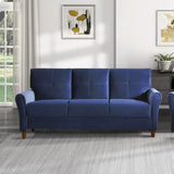 Modern Living Room Sofa Set 2pcs Comfort Sofa Loveseat Plush Seatbacks Tufted Detail Blue Velvet Upholstery Solid Wood