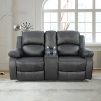 Leather Reclining Sofa Set for Living Room Set, Recliner Sofa with Drop Down Table/Double Recliner