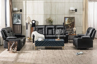 Recliner Chair Set, Leather Recliner Living Room Furniture Sets, Recliner Sofa Loveseat (Black,Living Room Set 3+2+1)