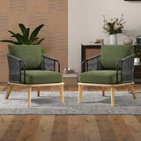 EBELLO 2PCS Living Room Casual Wooden Hand Braided Rope Armchair
