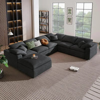 Sofa Couch Set, Modern Convertible U Shaped Sectional Couch Large 7 Seater Chenille Corner Sofa with Ottoman
