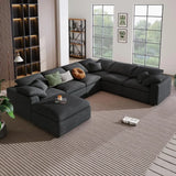 Sofa Couch Set, Modern Convertible U Shaped Sectional Couch Large 7 Seater Chenille Corner Sofa with Ottoman