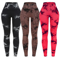 3 Piece Workout Leggings Sets for Women High Waisted Tie Dye Gym Scrunch Butt Lifting Seamless Yoga
