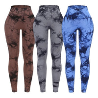 3 Piece Workout Leggings Sets for Women High Waisted Tie Dye Gym Scrunch Butt Lifting Seamless Yoga