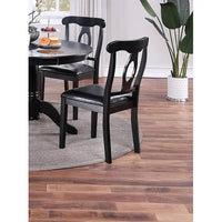 Dining Room 5pc Set Round Table 4x side Chairs Cushion Fabric Upholstery Seat Rubberwood Black Color Furniture