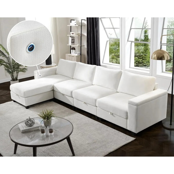 Living room combination sofa, modular convertible L-shaped, white 4-seater  furniture