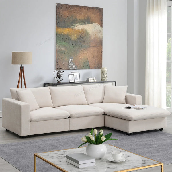 Modern Sectional Sofa, Couch Set with 2 Free pillows,4-seat Couch Set with Convertible ,Living Room