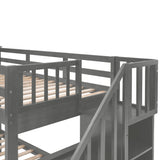 Stairway Twin-Over-Full Bunk Bed with Drawer, Storage and Guard Rail for Bedroom