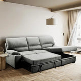 sofa bed with storage and cup holder in a luxurious living room, gray