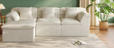 Sectional Couch with Ottoman Modern Upholstered Compressed Sofa Deep Seat, Comfy U-Shape Corduroy Couches
