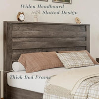 3 Piece Bedroom Set Including Farmhouse Full Size Bed Frame with Slatted Headboard  Nightstands Set