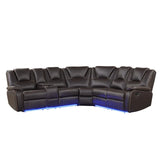 Modern Faux Leather Manual Reclining with Center Console and LED Light Strip,Living Room Furniture Set