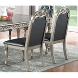 Silver / Grey Finish 7pc Dining Set Table,  Chairs Rubber wood Intricate Design Tufted back Cushion