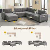 L-shaped/ U-shaped Tufted Sofa with Storage Consoles, Couch Set for Living Room