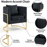 Modern Accent Chairs Set of 2,Upholstered Barrel Armchair Mid Century with Pillow,with Metal Gold Legs,living room chairs