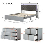 4-Pieces Bedroom Sets Queen Size Upholstered Bed with LED Lights, Mirrored Nightstands and Dresser