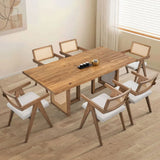 rectangular wavy dining table set, one wooden dining table and six chairs, modern living room